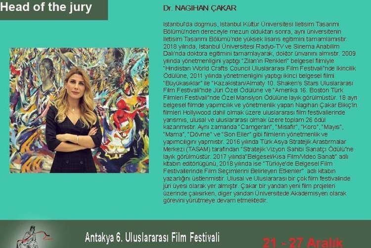 Arş. Gör. Dr. Nagihan Çakar Bikiç “6. Uluslararası Antakya Film Festivali”nde Jüri Başkanı Olarak Yer Aldı